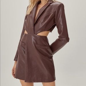 Faux Leather Cut Put Blazer Mini Dress